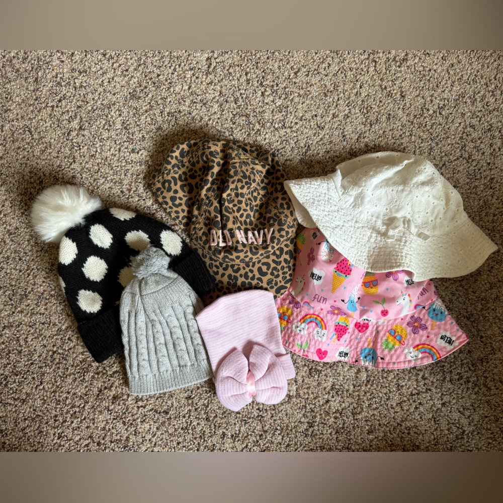 Baby Toddler Hats Bundle 6- Pom Pom Snow, Baseball, Swim, Newborn